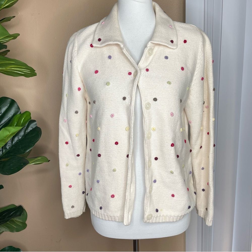 Christopher and Banks Cream Knit Hand Embroidered Sweater Size Small Vintage